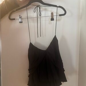 Frame Denim Black Ruffled Spaghetti-Strap Camisole